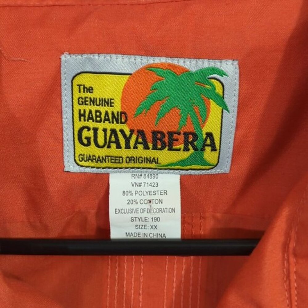 Haband Guayabera Shirt Men's XXL Coral Zip Up Short Sleeve White Embroidery - Picture 4 of 8
